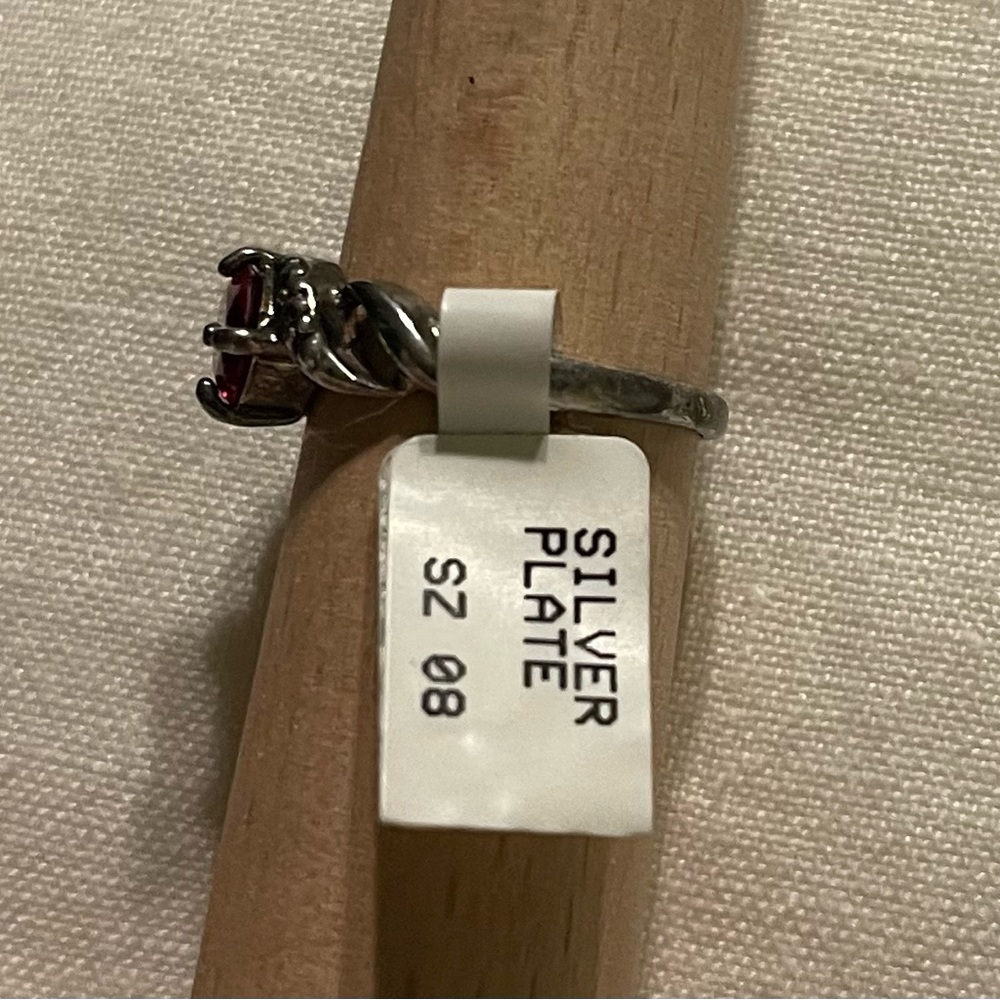 Size 8 NWT silver plated ring lab created ruby with stones pretty nice gift